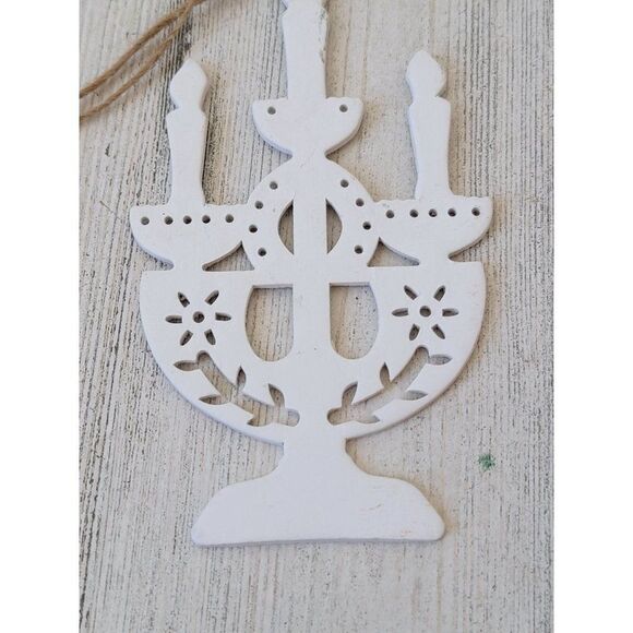 White Hanukkah menorah AS IS candle ornament Xmas decor - Picture 2 of 6